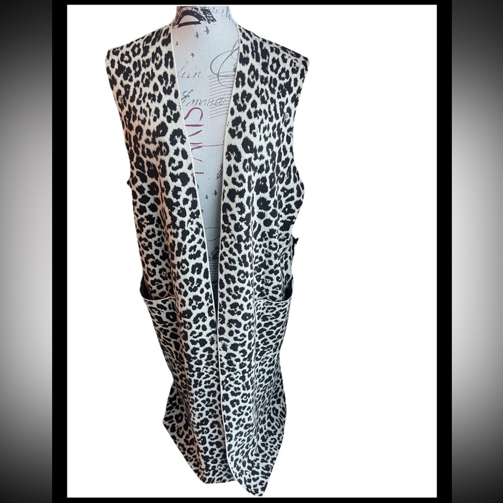 RACHEL Rachel Roy Animal Print Open-Front Knit Midi Vest Women’s Size Large